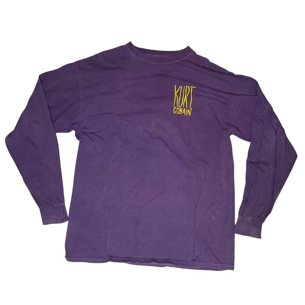 Kurt Cobain Nirvana Long Sleeve Shirt Mens Large Purple Graphic